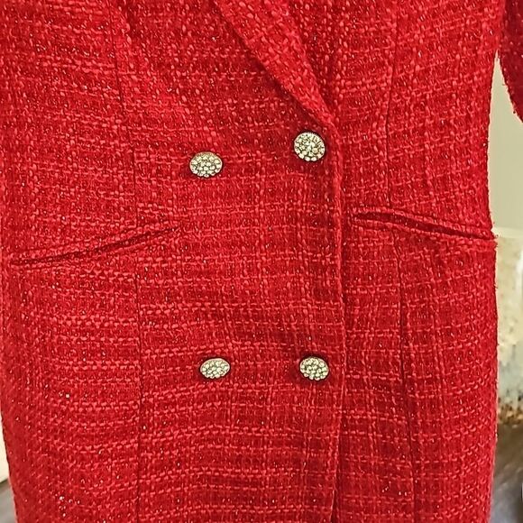 Missguided‎ Red Tweed Long Line Blazer/Mini Dress Size 4 - Picture 4 of 7